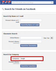 You are supposed to be able to search by company using this Facebook search interface