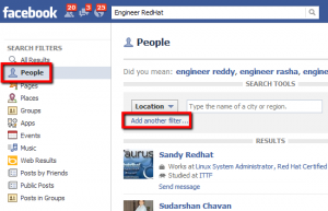 From here, you can select "People" under Facebook's search filters, and you may notice you can also "Add another filter"