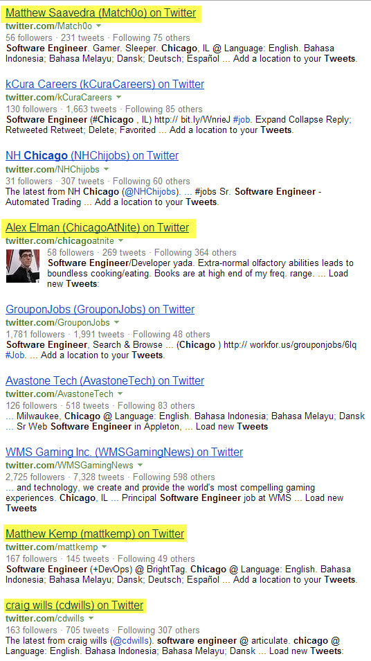 Twitter Bing X-Ray Search software engineers Chicago 1