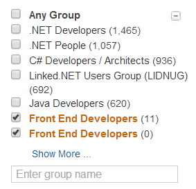 LinkedIn Recruiter Any Group Search for Front End Developers Group