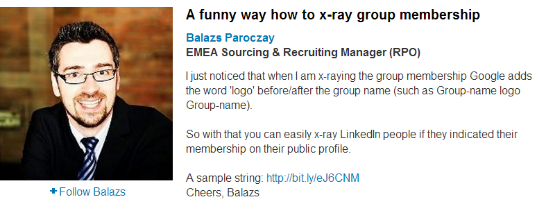 Original Boolean Strings post on how to X-Ray LinkedIn Group Memebers