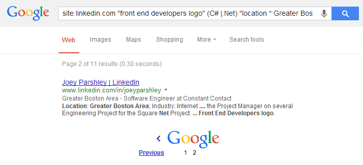LinkedIn X-Ray Search Front End Developers Group - page 2