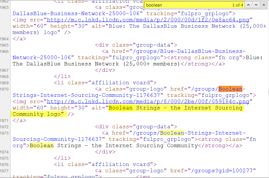 LinkedIn profile cached page source code